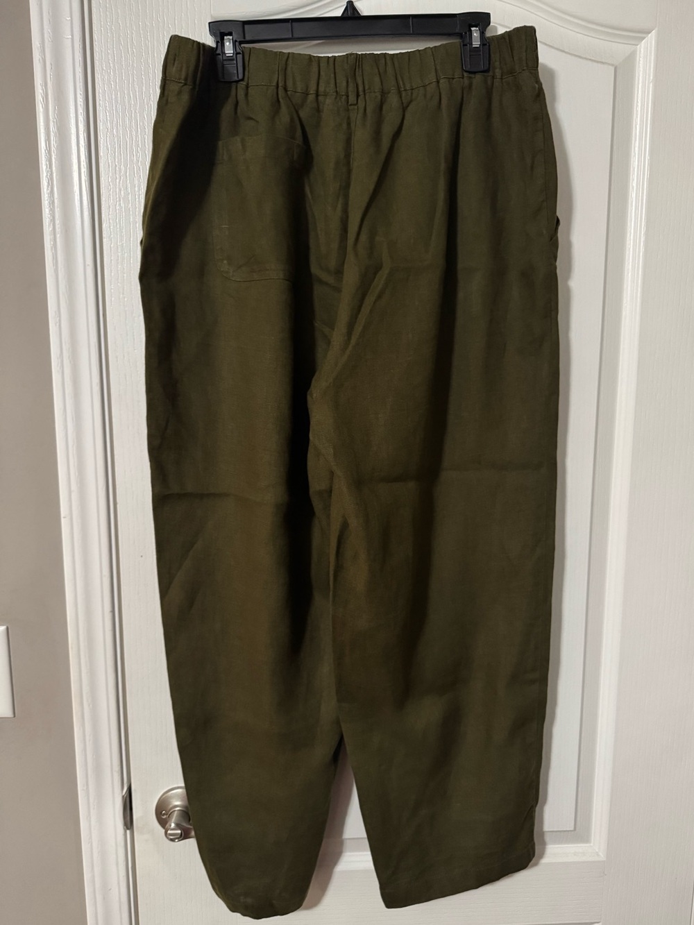 Olive Green Relaxed Linen-Blend Pants
